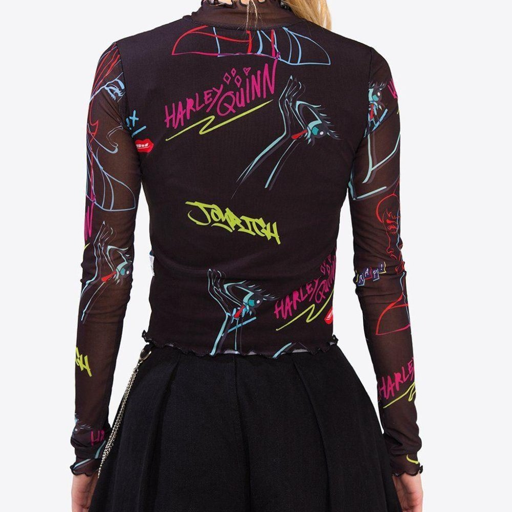 NWOT BIRDS OF PREY Harley Quinn Long Sleeve Top xs - Picture 2 of 11